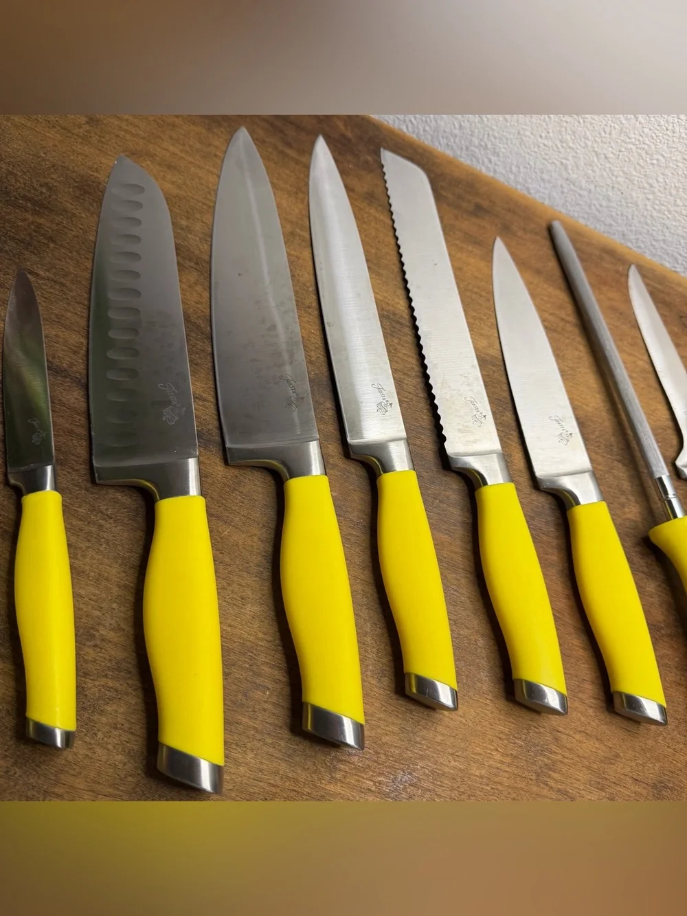 VTG Fiesta Knife Set Yellow Color Complete 10 Pieces in Wood Block Sunflower